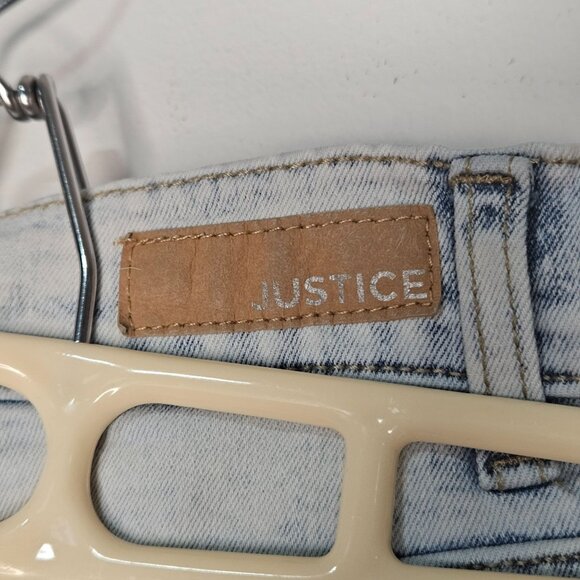 Justice Light Wash Distressed Mermaidcore sequin patch strait leg jeans size 8 - Picture 5 of 12